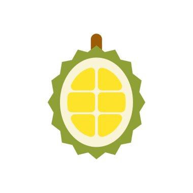 Durian düz tasarım vektör çizimi. Sağlıklı yaşam tarzı için yaz tropikal meyveler. İzole edilmiş bir ikon. Meyve suyu için meyve suyu ve sağlıklı yemek ve vejetaryen menüsü için malzeme.