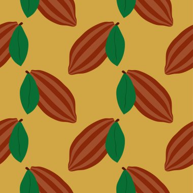 Kakao pürüzsüz desenli vektör çizimi. Doğal çikolata. Organik tatlı yiyecekler, grafik çizimler. Kakao vintage paketi.
