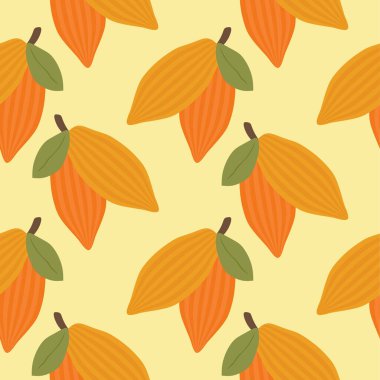 Kakao pürüzsüz desenli vektör çizimi. Doğal çikolata. Organik tatlı yiyecekler, grafik çizimler. Kakao vintage paketi.