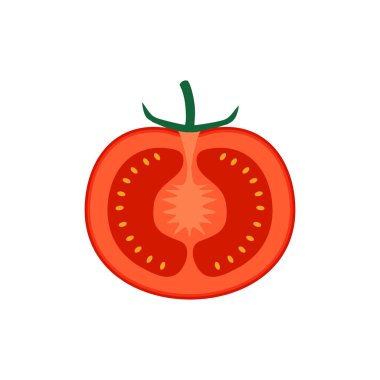 Beyaz üzerine izole edilmiş kırmızı domates düz tasarım vektör çizimi