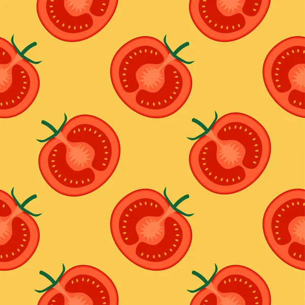 Sliced Red Tomato Seamless Pattern Vector Illustration — Stock Vector