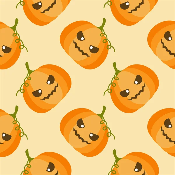 Niedliche Orange Jack Lantern Halloween Kürbisse Nahtloses Muster — Stockvektor