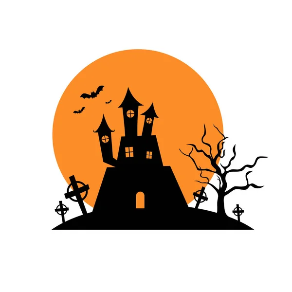 Castelo Halloween Com Projeto Liso Luar Castelo Assustador Casa Assombrada —  Vetores de Stock