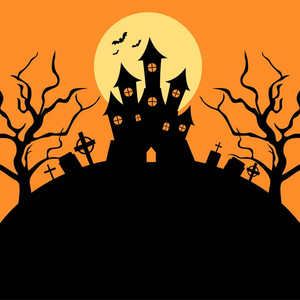 Хэллоуин Замок Лунным Светом Плоского Дизайна Дом Привидениями Жуткий Замок — стоковый вектор