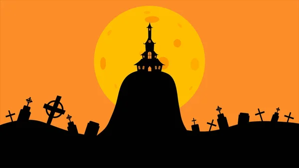 Хеллоуїн Замок Плоский Дизайн Векторні Ілюстрації Хеллоуїн Банер Силуетом Страшного — стоковий вектор