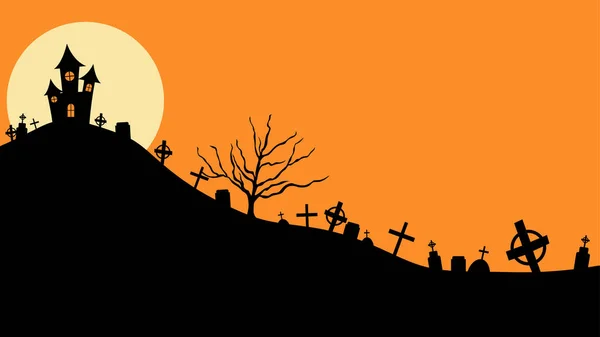 Illustration Vectorielle Design Plat Château Halloween Bannière Halloween Avec Silhouette — Image vectorielle