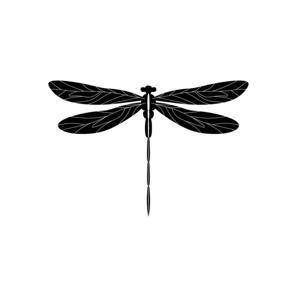 ドラゴンフライのシルエット 昆虫のグリフアイコン ダム自体のシンプルな形 白の黒ベクトルイラスト 設計のために完成して下さい — ストックベクタ
