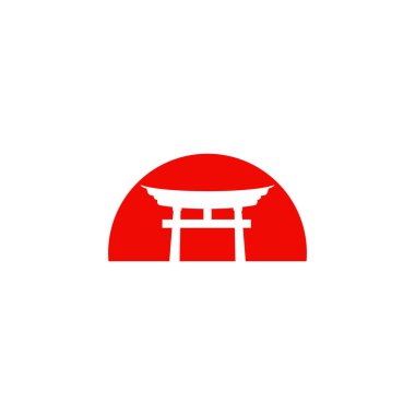 Tarihi Torii kapısı Japon logosu. Sunset Torii kapı simgesi logo vektör illüstrasyonu. Japon Tarihi Anıtı