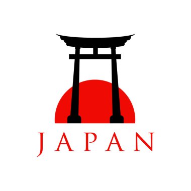 Tarihi Torii kapısı Japon logosu. Sunset Torii kapı simgesi logo vektör illüstrasyonu. Japon Tarihi Anıtı