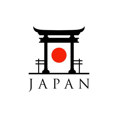 Tarihi Torii kapısı Japon logosu. Sunset Torii kapı simgesi logo vektör illüstrasyonu. Japon Tarihi Anıtı
