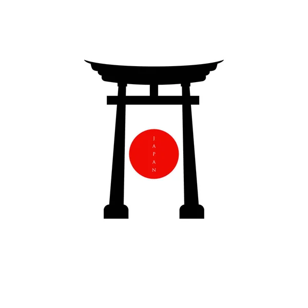 Storico Torii Cancello Logo Giapponese Tramonto Torii Cancello Icona Logo — Vettoriale Stock