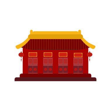 Geleneksel Çin evi düz tasarım vektör çizimi. Kültürel Doğu Mimarisi. Çin mahallesinin dış tasarımı. Çin Mahallesi şehir yapısı, etnik Asya köşkü ya da tapınak