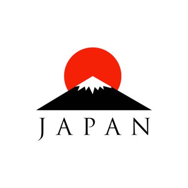 Yükselen güneş Japon logo vektör illüstrasyonlu dağ. Fuji Dağı logo vektörü izole edildi. Fuji Dağı, Japonya 'nın bir yansıması. En iyi Fuji logosu zarif bir şekilde. Fujiyama Dağı .