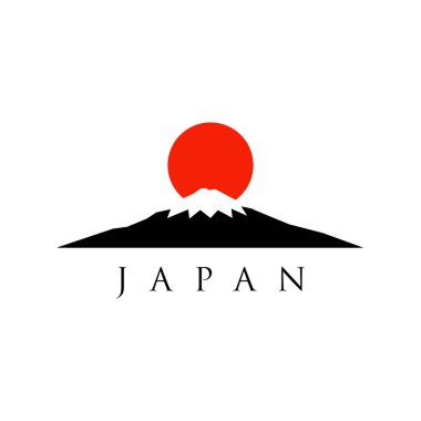 Yükselen güneş Japon logo vektör illüstrasyonlu dağ. Fuji Dağı logo vektörü izole edildi. Fuji Dağı, Japonya 'nın bir yansıması. En iyi Fuji logosu zarif bir şekilde. Fujiyama Dağı .