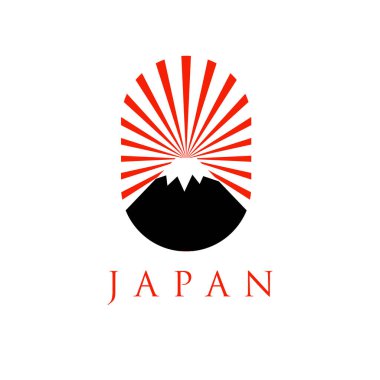Yükselen güneş Japon logo vektör illüstrasyonlu dağ. Fuji Dağı logo vektörü izole edildi. Fuji Dağı, Japonya 'nın bir yansıması. En iyi Fuji logosu zarif bir şekilde. Fujiyama Dağı .
