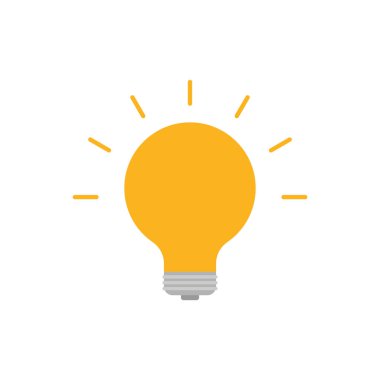 Ampul düz tasarım vektör çizimi beyaz arkaplanda izole edildi. Fikir işareti, çözüm, düşünme konsepti. Işıklı elektrik lambası.