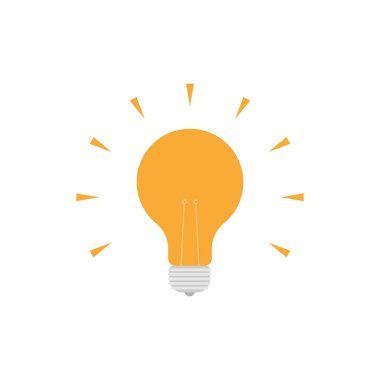 Ampul düz tasarım vektör çizimi beyaz arkaplanda izole edildi. Fikir işareti, çözüm, düşünme konsepti. Işıklı elektrik lambası.