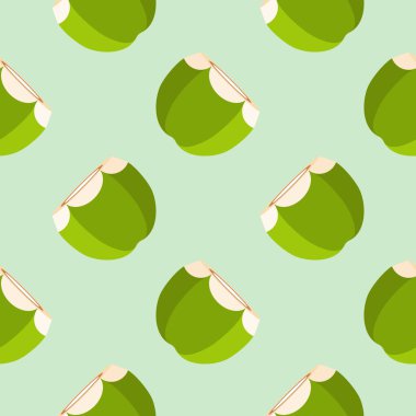 Renkli arka planda izole edilmiş taze hindistan cevizli, dikişsiz desen. tropikal vektör illüstrasyonu.