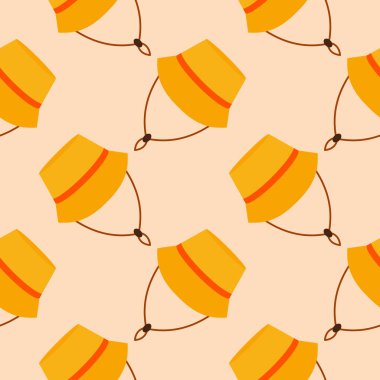 Hasır şapka, kusursuz desenli vektör çizimi. Tropikal bir ülkede tatil ve dinlenme. Mevsimlik yaz tatili ve dinlenme. Kusursuz iz, arkaplan ya da duvar kağıdı. Düz biçimli vektör