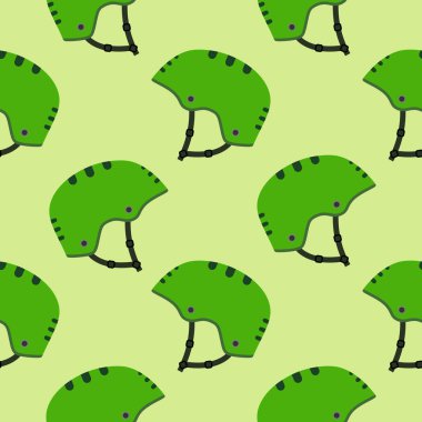 Güvenli spor miğferi kusursuz desenli vektör çizimi. Bisiklet kaskı, kaykay kaskı, renkli arka plan.