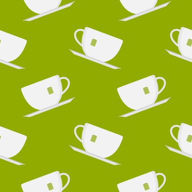 Bir fincan çay, kusursuz desenli vektör çizimi. Çay fincanının arka planında pürüzsüz oymalar var. Klasik el yapımı kafesler hazır. Menü ve reklamlar için resim