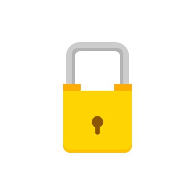 Asma kilit düz tasarım vektör çizimi. Kilit. Güvenlik, güvenlik, şifreleme, koruma, gizlilik kavramı. Vektör simgesi. Çizgi film biçimi.