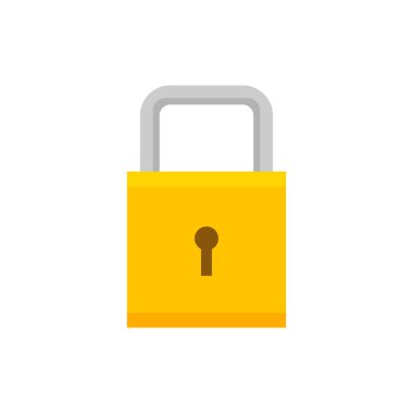 Beyaz arkaplanda asma kilit sembolü vektör çizimi, güvenlik ve güvenlik koruması