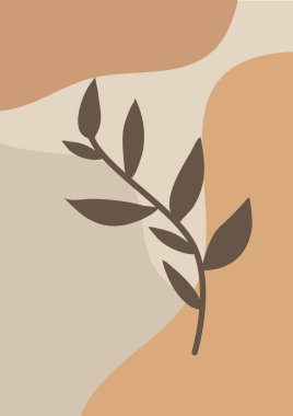 Boho tropikal yaprağı. Yüzyıl ortası tarzında doğal şekiller posteri. Modern illüstrasyon tropikal yaprak, minimalist baskı, poster, boho duvar dekoru, düz tasarım Vector minimal sanat