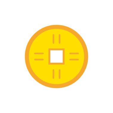 Eski Çin sikkesi düz tasarım vektör çizimi. Altın oryantal para birimi sembolü zenginlik, servet, refah, şans ve hazine getiriyor. Çin Yeni Yılı için eski Çin bakır sikkeleri