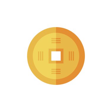 Eski Çin sikkesi düz tasarım vektör çizimi. Altın oryantal para birimi sembolü zenginlik, servet, refah, şans ve hazine getiriyor. Çin Yeni Yılı için eski Çin bakır sikkeleri