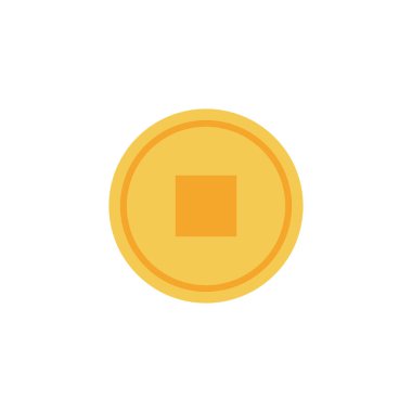 Eski Çin sikkesi düz tasarım vektör çizimi. Altın oryantal para birimi sembolü zenginlik, servet, refah, şans ve hazine getiriyor. Çin Yeni Yılı için eski Çin bakır sikkeleri