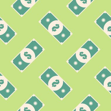 Banknotsuz düz dizayn vektör çizimi. Yeşil izole arka planda nakit vektör illüstrasyonunu değiştirin. Banknote tasarısı kusursuz şablon iş konsepti