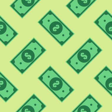 Banknotsuz düz dizayn vektör çizimi. Yeşil izole arka planda nakit vektör illüstrasyonunu değiştirin. Banknote tasarısı kusursuz şablon iş konsepti