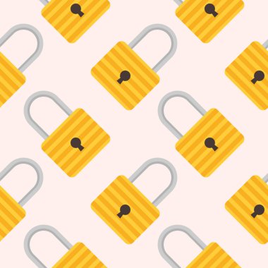 Sarı asma kilit. Renkli arka planda renkli kilitleri olan kusursuz bir desen. Vektör Siber saldırı düzeninde anahtar kilidi yok