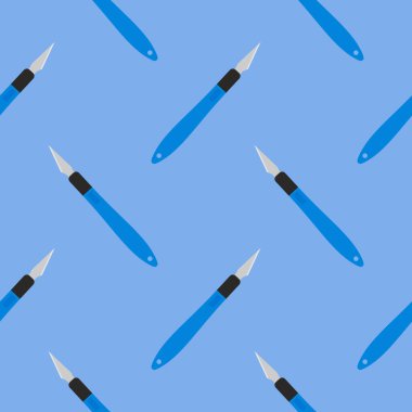 Hobi bıçağı dikişsiz desenli vektör çizimi. Sanat bıçağı ya da hobi bıçağı. Hobi ve bıçak saplarının detaylı vektör çizimi. Biçici, kesici ekmek tahtası, ustalık bıçağı.