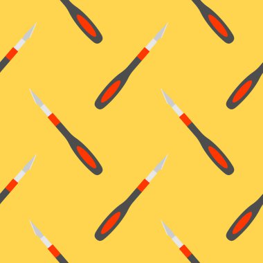 Hobi bıçağı dikişsiz desenli vektör çizimi. Sanat bıçağı ya da hobi bıçağı. Hobi ve bıçak saplarının detaylı vektör çizimi. Biçici, kesici ekmek tahtası, ustalık bıçağı.