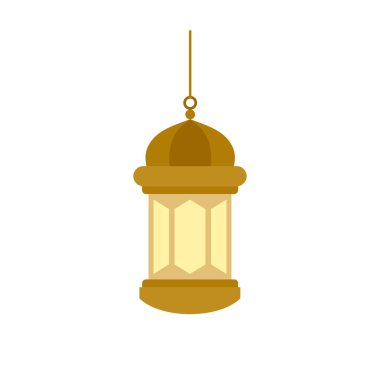 Geleneksel doğu feneri düz tasarım vektör çizimi. Arap Müslüman renkli asma lambaları, hilal ve yıldızlar.