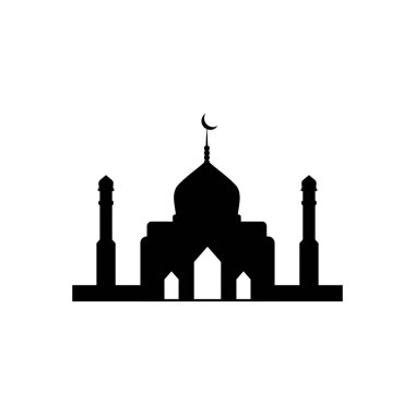 Ramazan Kareem cami silueti. Siluet camii düz tasarım vektör çizimi beyaz arkaplanda izole edildi. İslami cami binaları, Banner tasarımı ve Ramadhan arka planı.