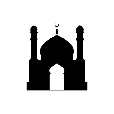 Ramazan Kareem cami silueti. Siluet camii düz tasarım vektör çizimi beyaz arkaplanda izole edildi. İslami cami binaları, Banner tasarımı ve Ramadhan arka planı.