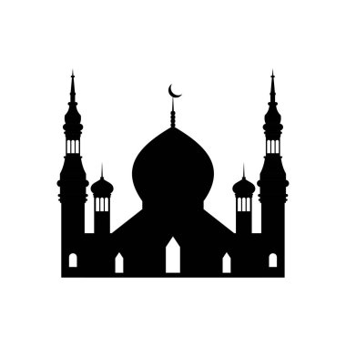 Ramazan Kareem cami silueti. Siluet camii düz tasarım vektör çizimi beyaz arkaplanda izole edildi. İslami cami binaları, Banner tasarımı ve Ramadhan arka planı.