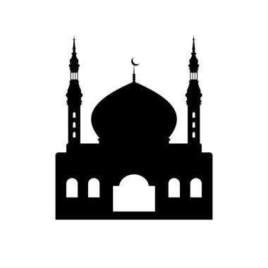 Düz cami silüeti vektör çizimi. İslami cami binaları arka plan tasarımı için silüet olarak kullanılıyor. Müslüman Camii Silueti. Ramazan ramadhan kareem. Kurban Mübarek.
