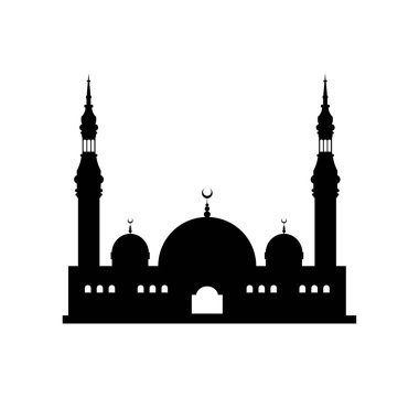 Düz cami silüeti vektör çizimi. İslami cami binaları arka plan tasarımı için silüet olarak kullanılıyor. Müslüman Camii Silueti. Ramazan ramadhan kareem. Kurban Mübarek.