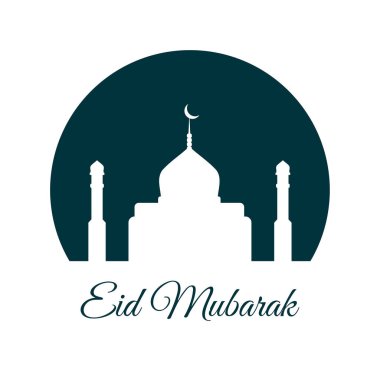 Bayram Mübarek silueti camii düz tasarım vektör çizimi. Ramazan Kareem için Arap Müslüman tasarımı. Vektör camii arka planda izole edildi. Müslüman kültürü ve İslam dininde peyzaj Ramazanı.