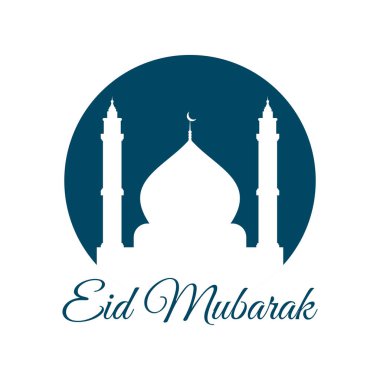 Bayram Mübarek silueti camii düz tasarım vektör çizimi. Ramazan Kareem için Arap Müslüman tasarımı. Vektör camii arka planda izole edildi. Müslüman kültürü ve İslam dininde peyzaj Ramazanı.