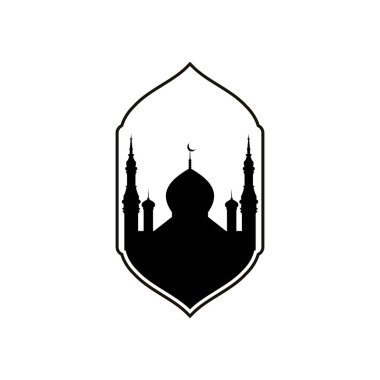 Cami vektör resmetme şablonu. Kubbe camisi ve kapısı müslüman dini minimalist logo tasarım ikonu resimleme şablonu için dua ediyor. Ramazan Kareem, Bayram Mübarek vektör illüstrasyonu