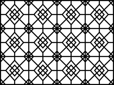 Arap geometrik dikişsiz süs deseni. Tek renkli soyut çizgi dokusu Arapça olarak. Dekoratif eski kafes arka planı. Kumaş ve ambalaj için soyut süs.