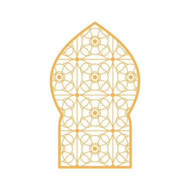 Arapça süslemeli pencereler. İslami kemer, Arap süslemeleri geleneksel Müslüman vektör çizimi. Süslü Arabesk desenli dekoratif Arap penceresi, İslami kapı Hint kapısı.