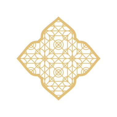 Arap İslami şablon kemer çerçevesi. İslami altın çerçeveler. Süslü Ramazan penceresi. Vektör oryantal dekorasyon tasarımı. Tasarım için Müslümanların klasik sınırı. Doğu tarzında Hint dekorasyonu..