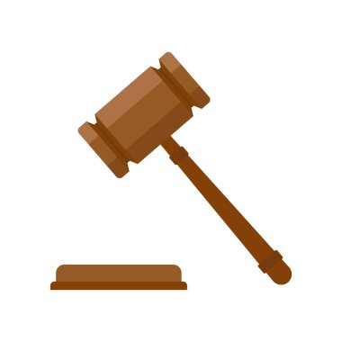 Yargıç Wood Hammer düz tasarım vektör çizimi, düz tasarım, açık arttırma, yargı. Gavel yargıcı beyaz bir arkaplanda izole edilmiş. Tahta tokmak hukuku kavramı. Düz çizgi film biçimi.