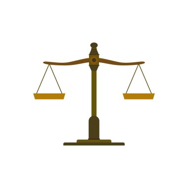 Adalet vektör illüstrasyonunu ölçeklendirir. Hukuk firması, hukuk büroları, lüks logo tasarım ilhamı. Kanun dengesi sembolü. Libra düz dizayn. Adalet, ölçüm, seçim ve denge kavramı.